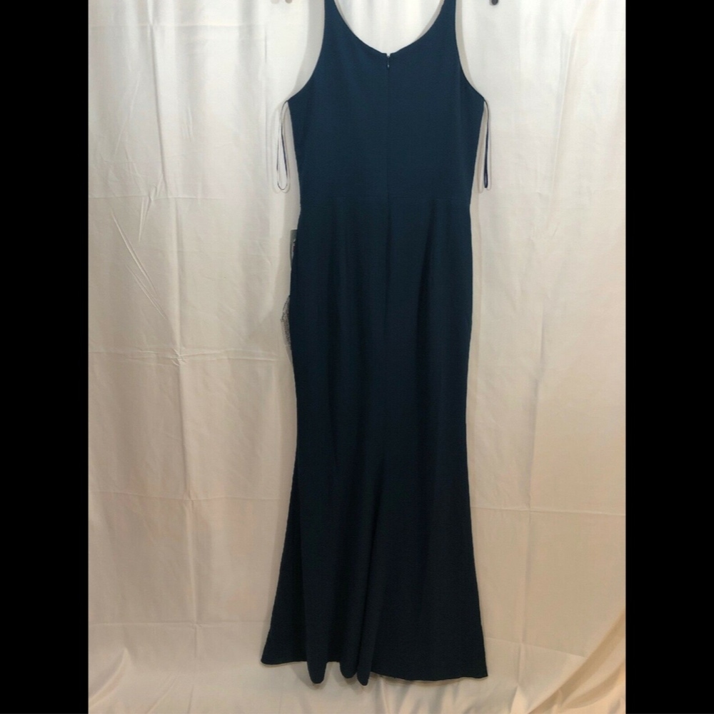 NWT $288 Dress the Population Iris Slit‎ Crepe Gown Peacock Blue [ Large ] #e452 - Picture 7 of 8